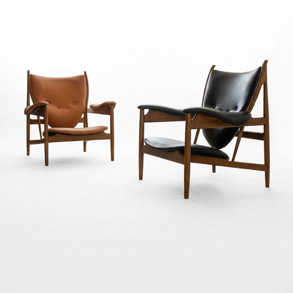 Mid-Century Wood Frame Lounge Chair with Saddle Leather Sling Back
