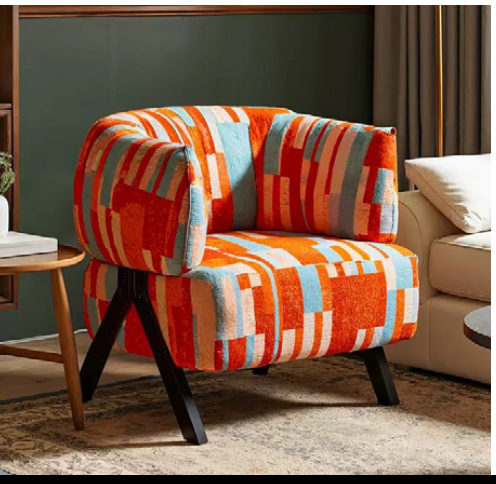 Color Block Pattern Lounge Chair Raised on Black Angled Legs