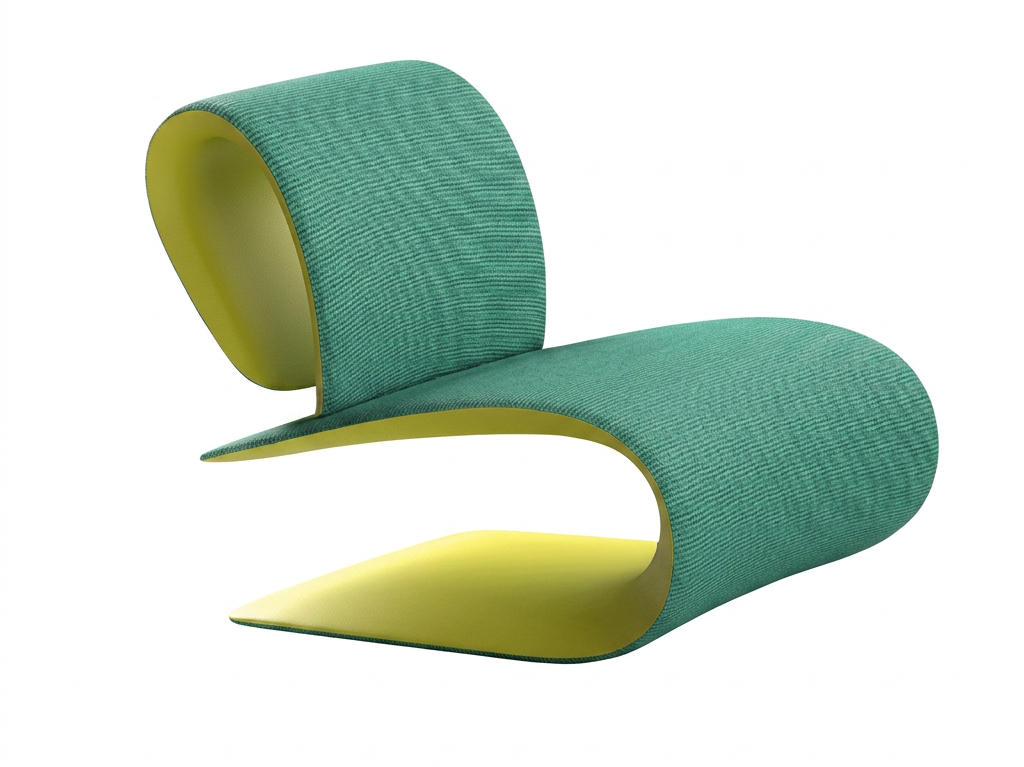 Teal Ribbon Lounge Chair Formed as a Continuous Cantilever Curve