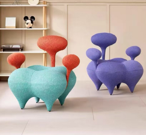 Sculptural Mushroom Accent Chair Built with Colorful Upholstered Stems