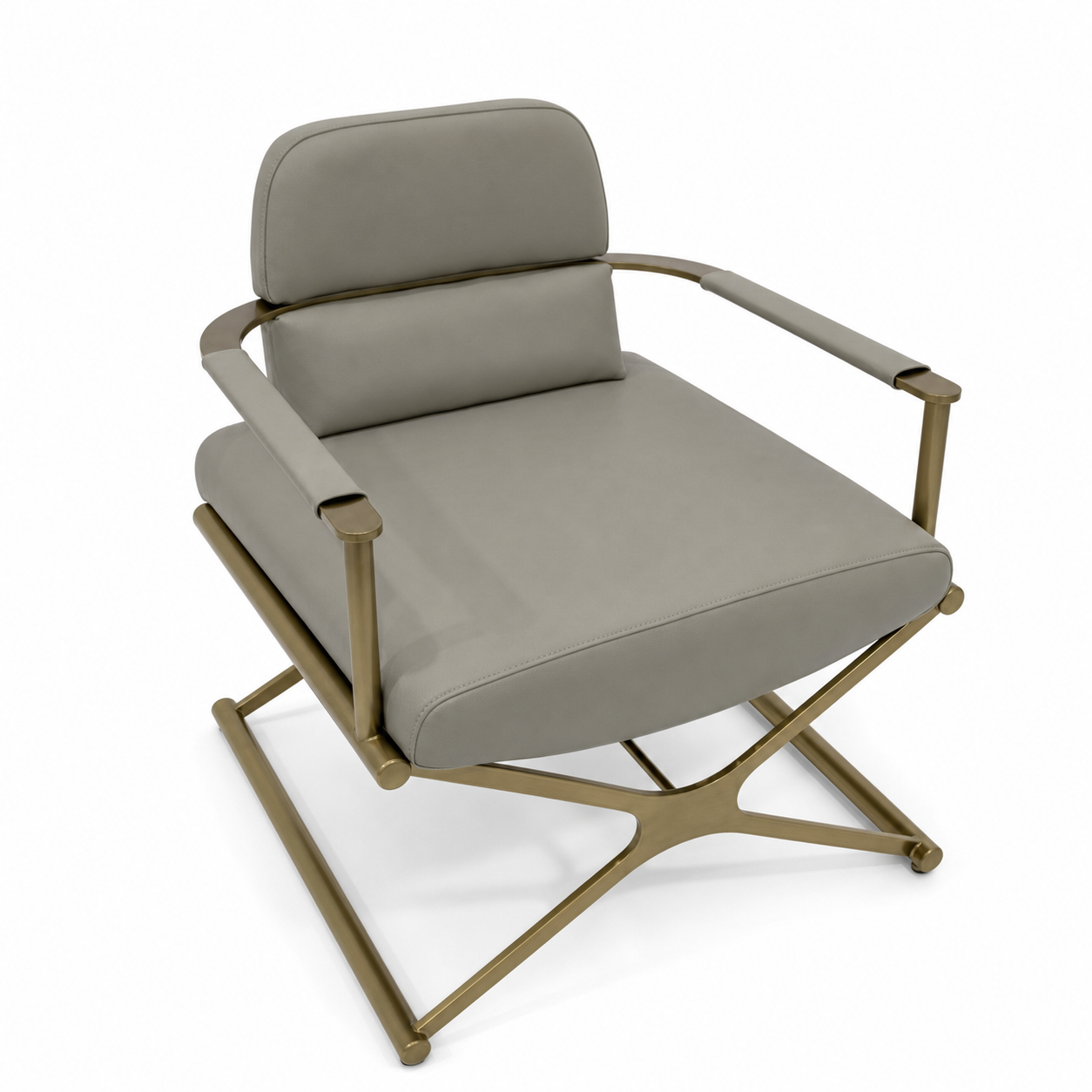 Olive Padded Sling Lounge Chair on a Champagne Cross Frame