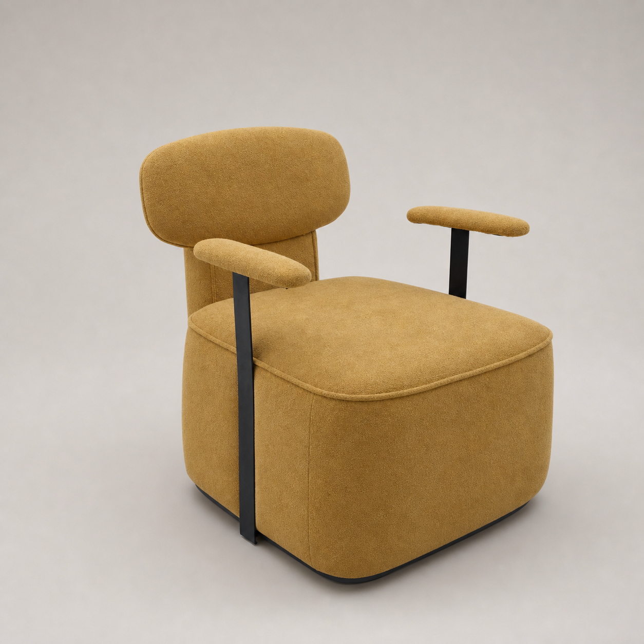 Mustard Soft-Square Accent Chair on a Black Rail Base
