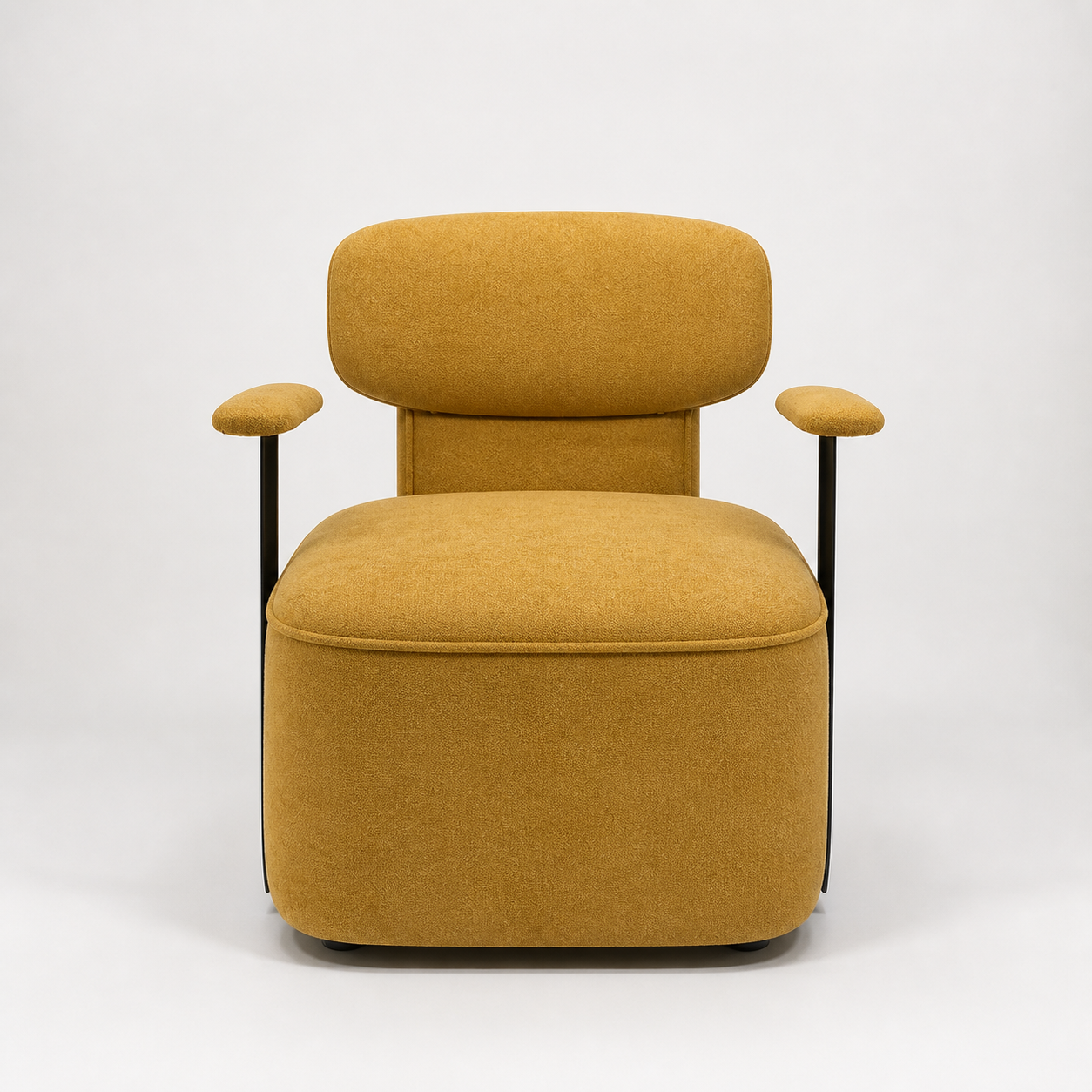 Mustard Soft-Square Accent Chair on a Black Rail Base