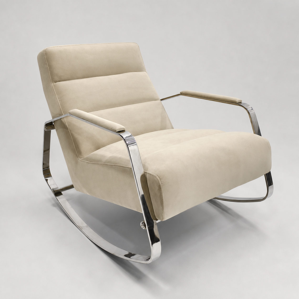 Cream Channel-Back Rocking Chair on Polished Steel Runners