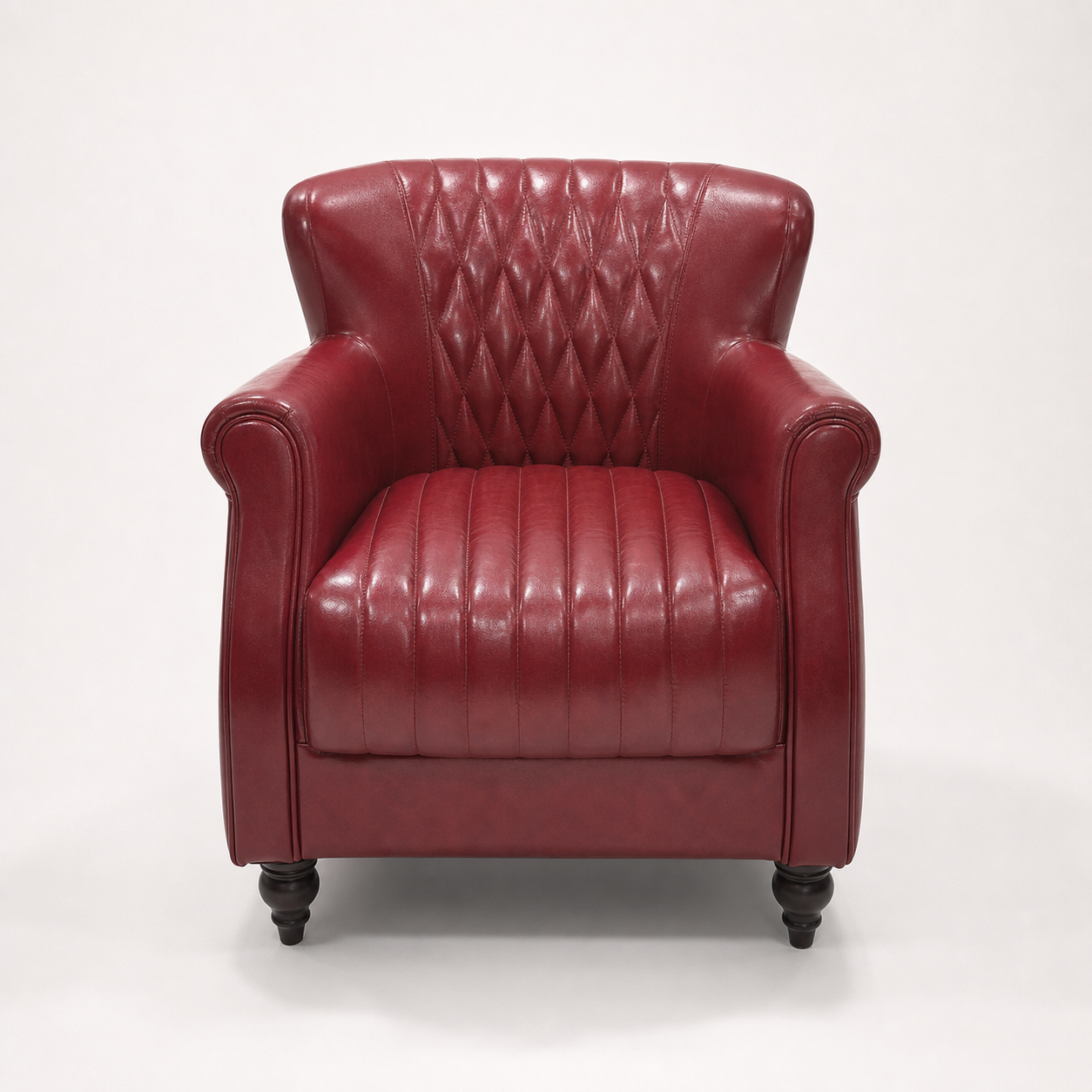 Red Chesterfield Club Chair with Diamond Back and Bun Feet