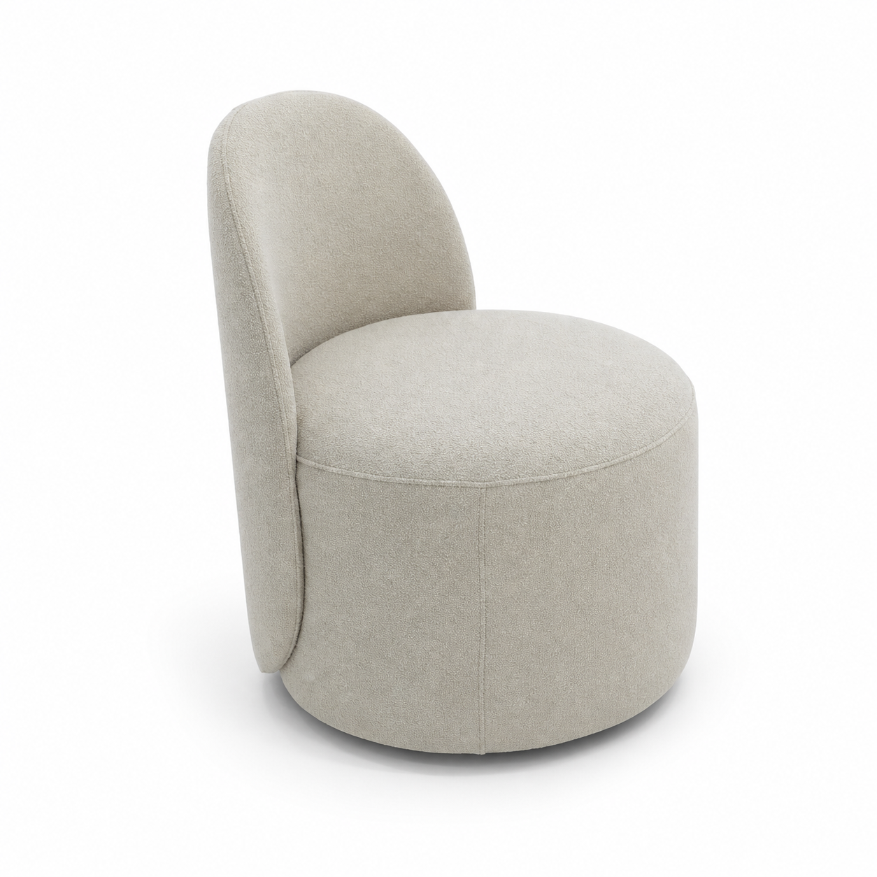 Cream Boucle Barrel Chair with an Arched Back Silhouette