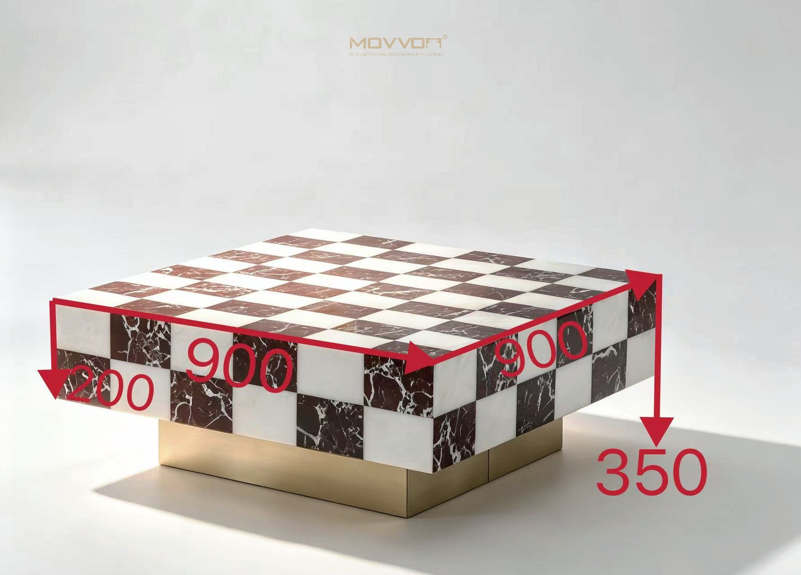 Burgundy and White Checkerboard Stone-Look Block Coffee Table