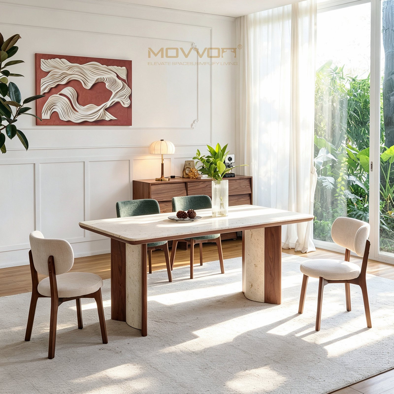 Rounded Stone Column Jade Rabbit Marble Dining Table