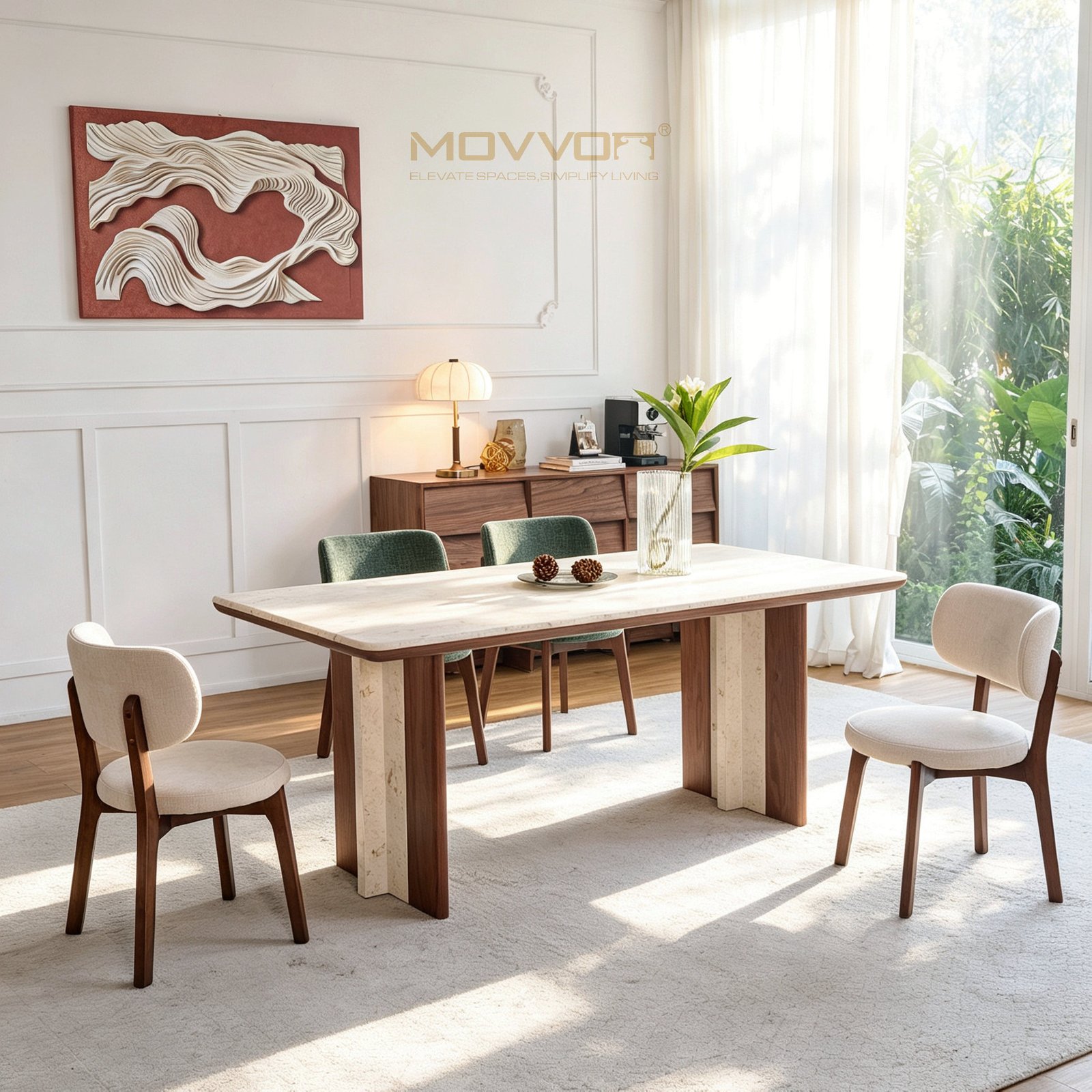 ​Layered Fin-Base Jade Rabbit Marble Dining Table