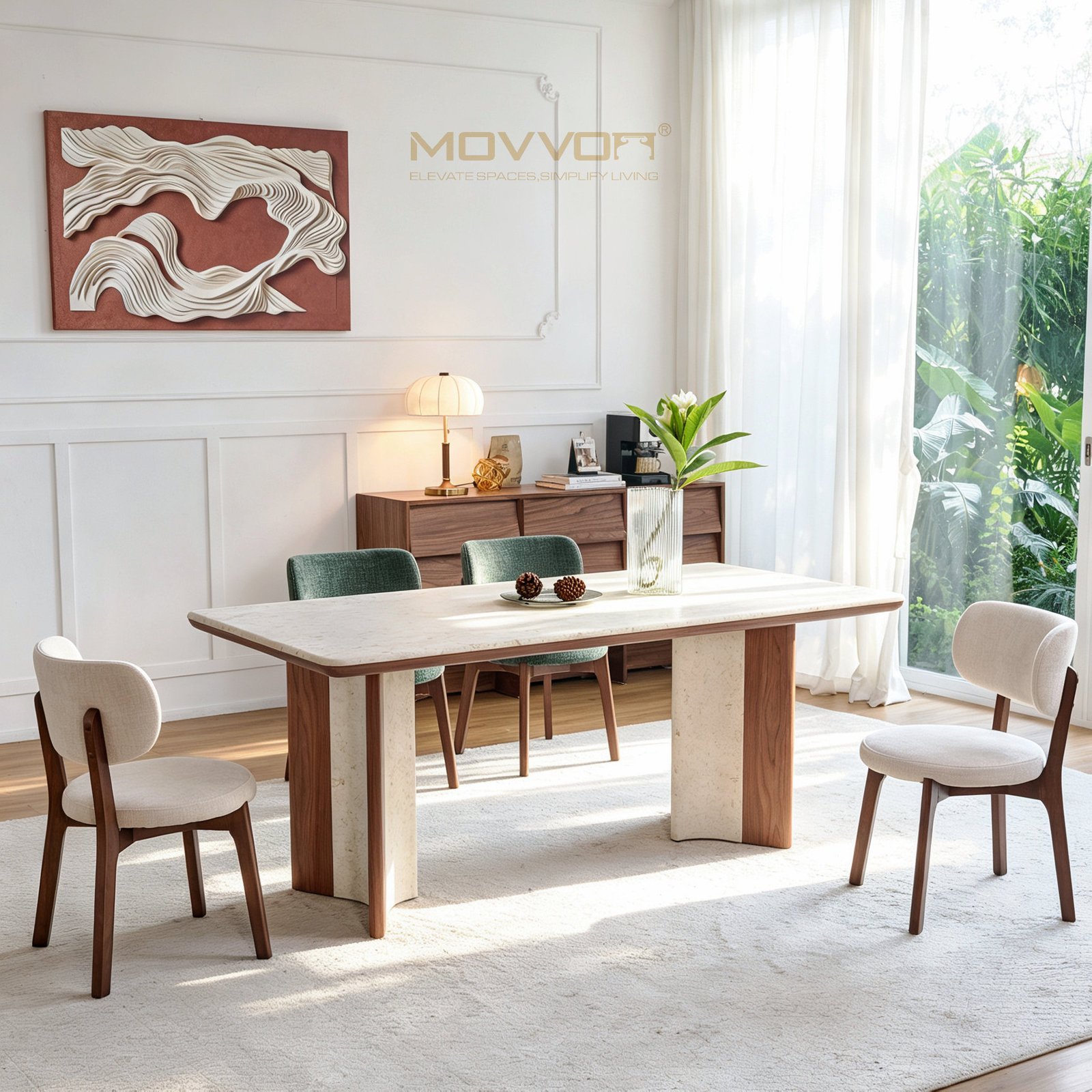 ​Curved-Foot Stone Panel Jade Rabbit Marble Dining Table