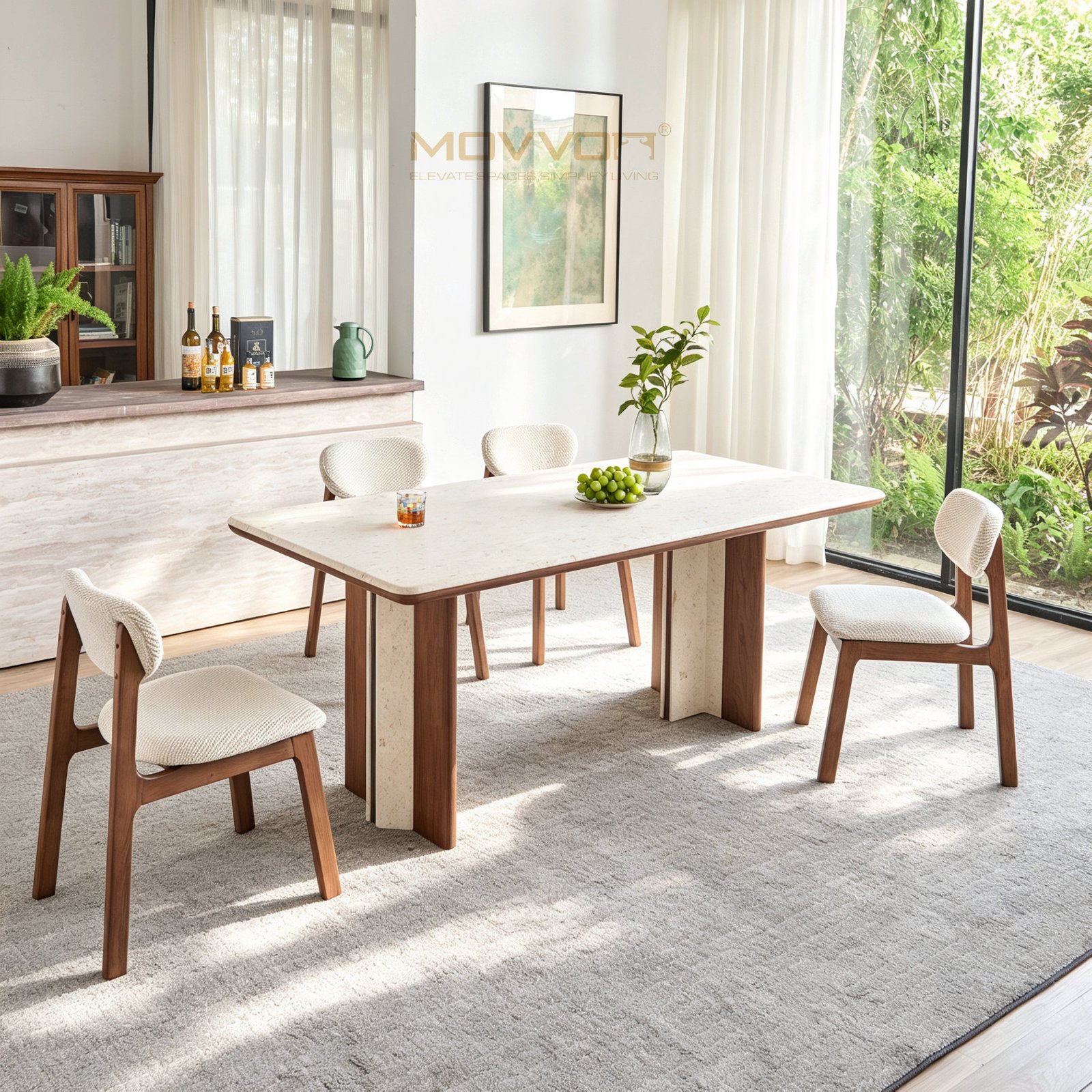 Inner-Facing Stone Panel Jade Rabbit Marble Dining Table