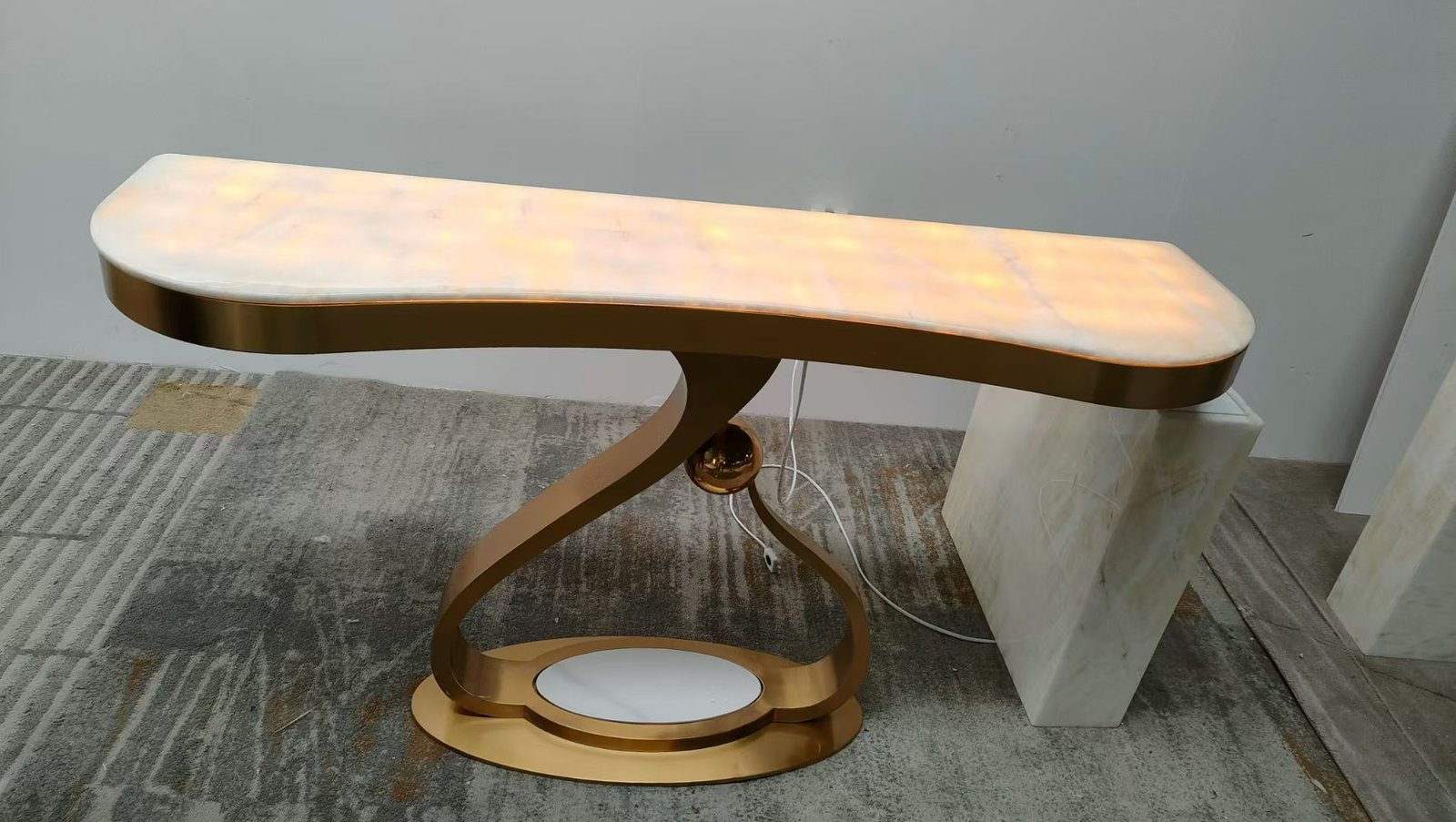 Sculptural Gold Loop Marble Console Table