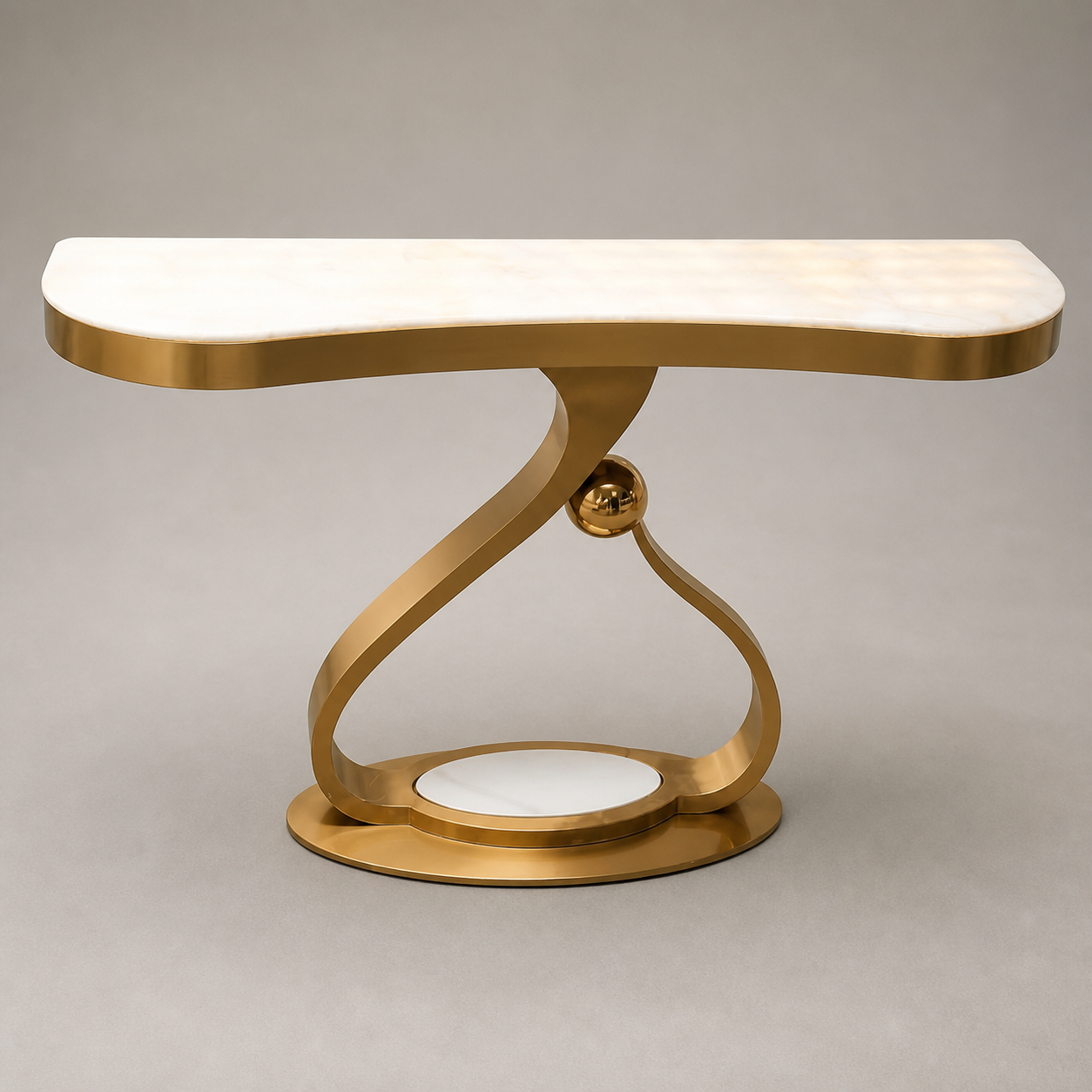 Sculptural Gold Loop Marble Console Table