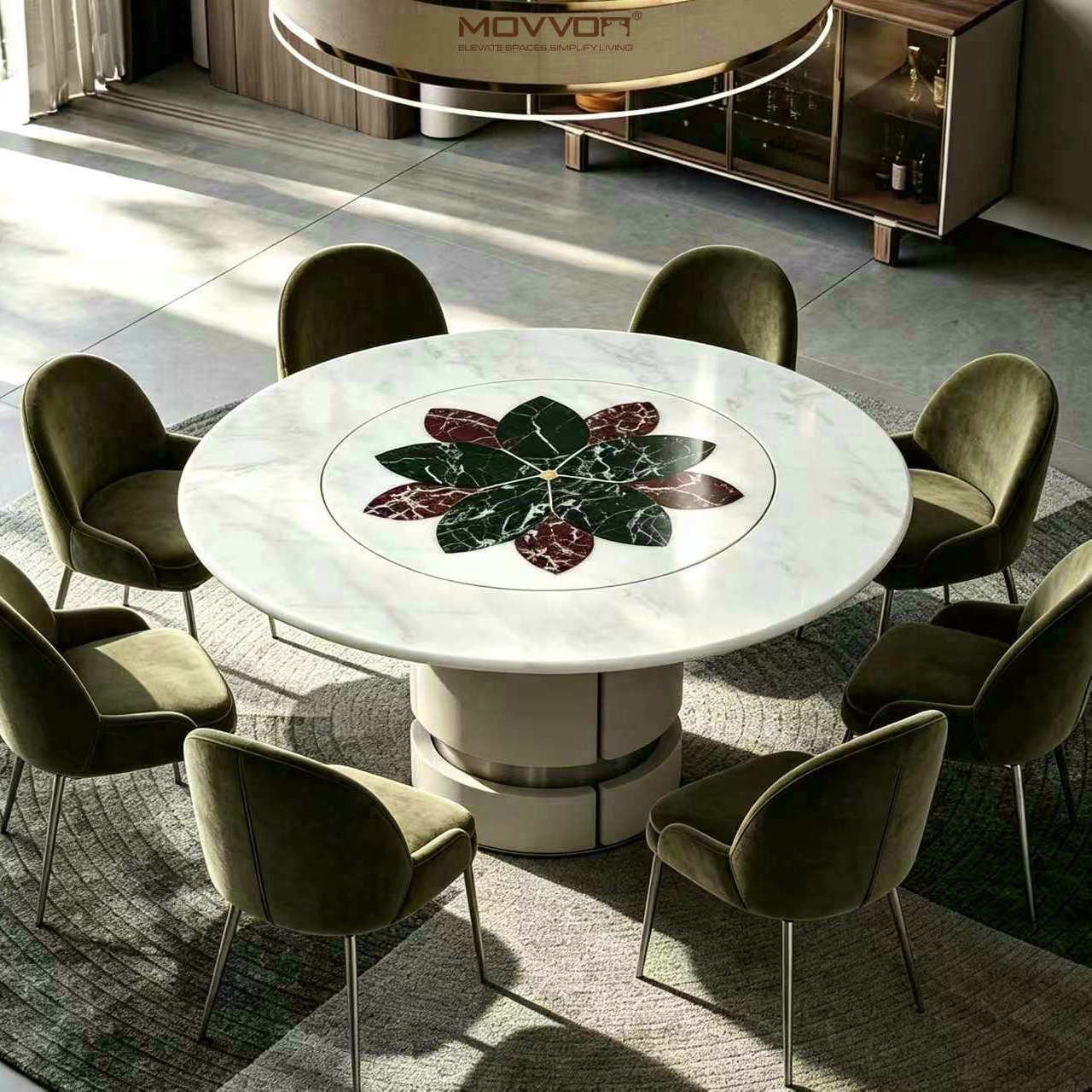 Multicolor Floral-Inlay Round Dining Table