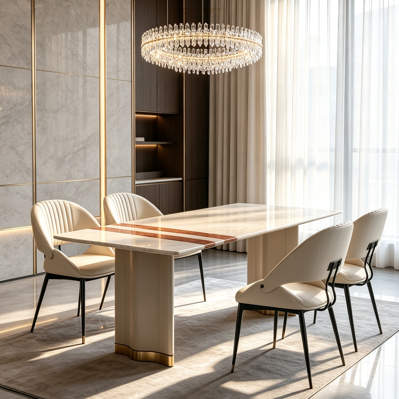White Stone-Look Rectangular Dining Table
