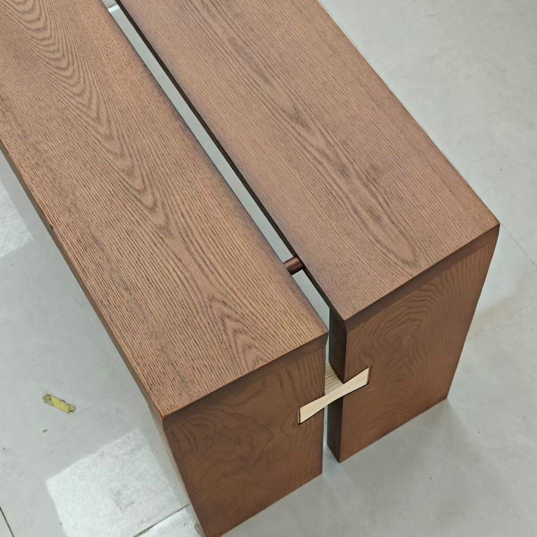Walnut Wood-Look Console Table with Contrast Inlay Corner Connectors