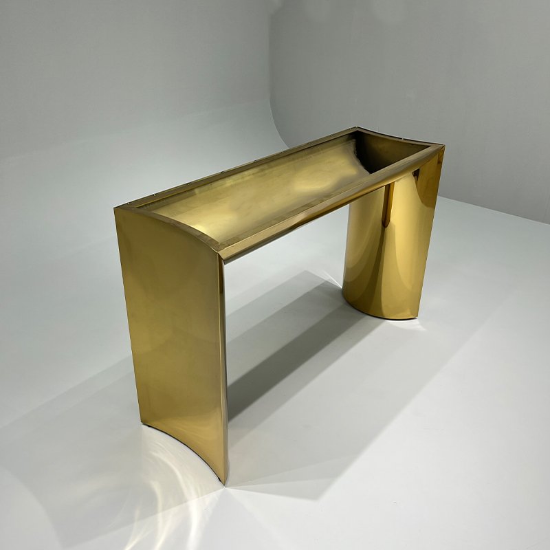Sculptural Gold Console Table with Recessed Tray Top and Curved Legs