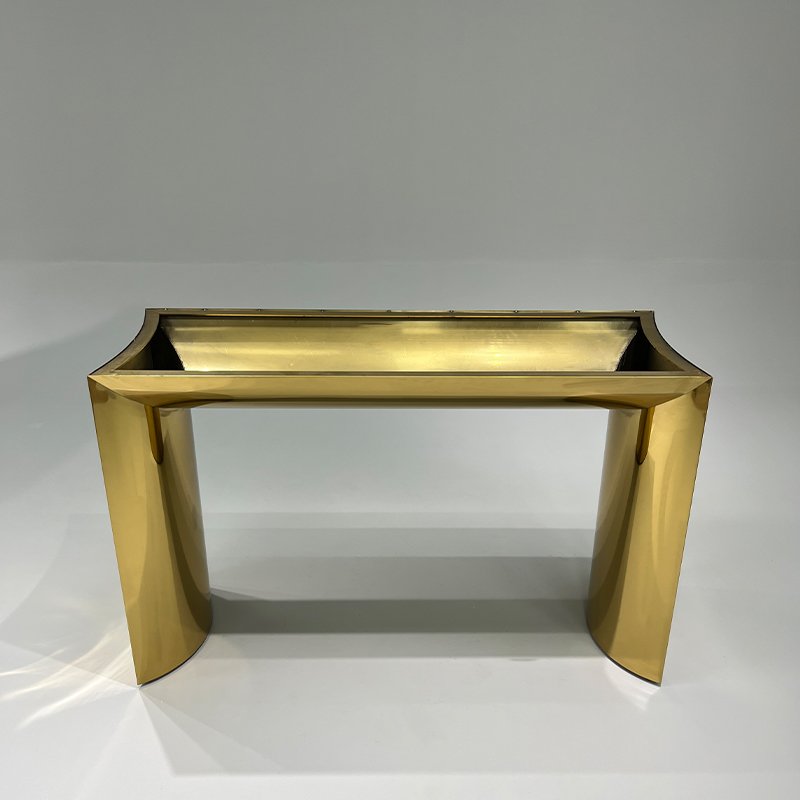 Sculptural Gold Console Table with Recessed Tray Top and Curved Legs