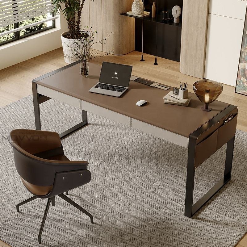 Leather Wrapped Executive Office Desk with Integrated Storage