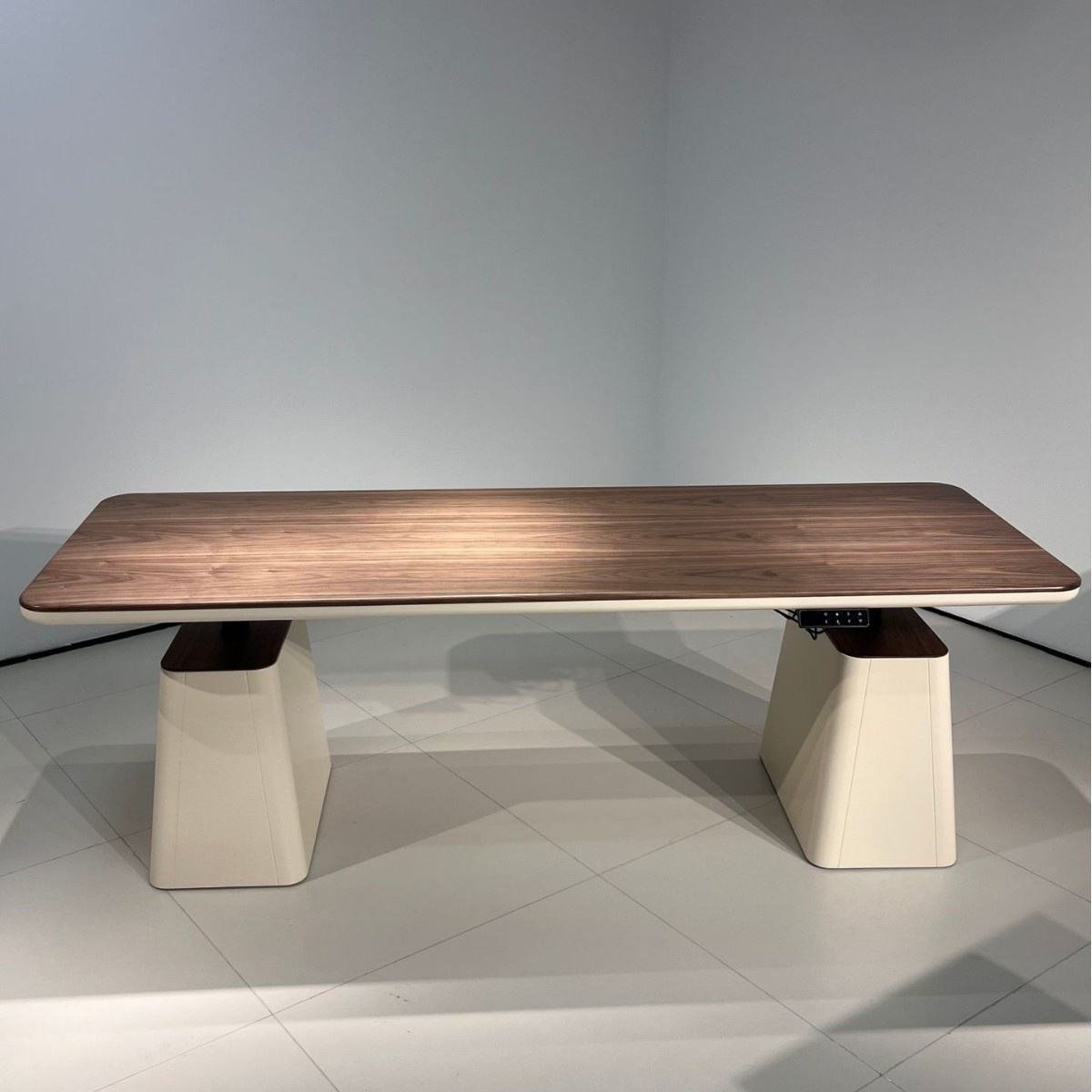 Dual-Motor Height Adjustable Office Table with Walnut Desktop