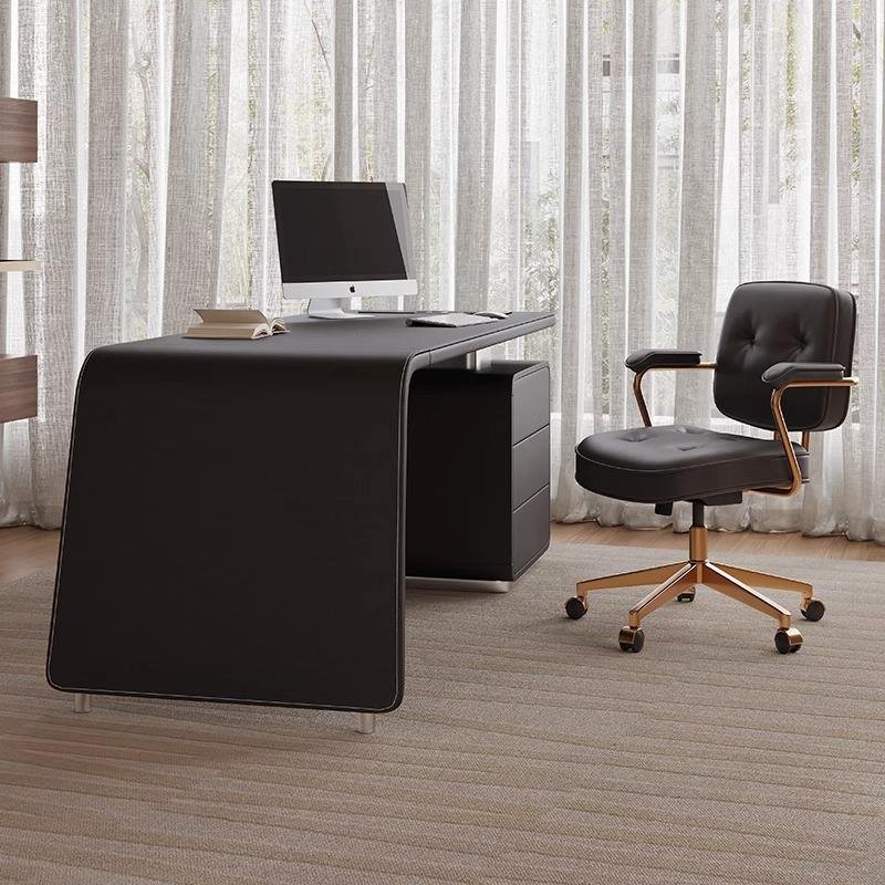 Black Wrapped Office Desk with Waterfall Side Panel and Drawers