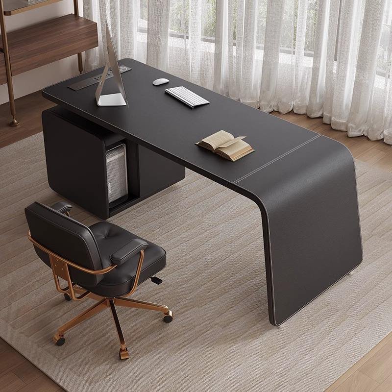 Black Wrapped Office Desk with Waterfall Side Panel and Drawers